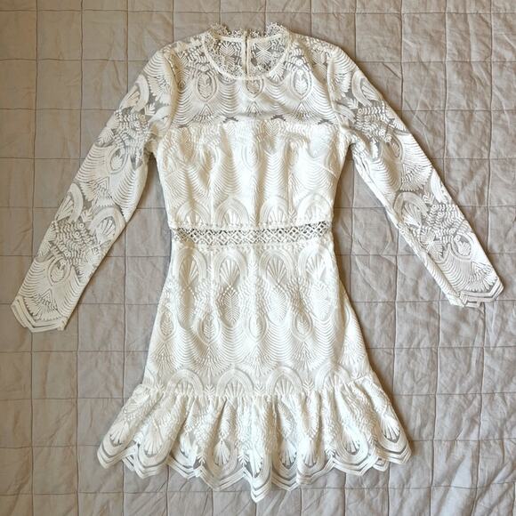NWT Two Sisters White Lace Long Sleeve Mini Dress - 4 - Picture 2 of 11